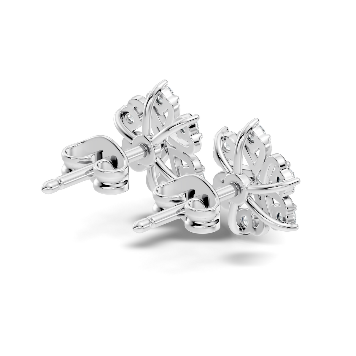 Rose gold floral earrings with round diamond cluster design