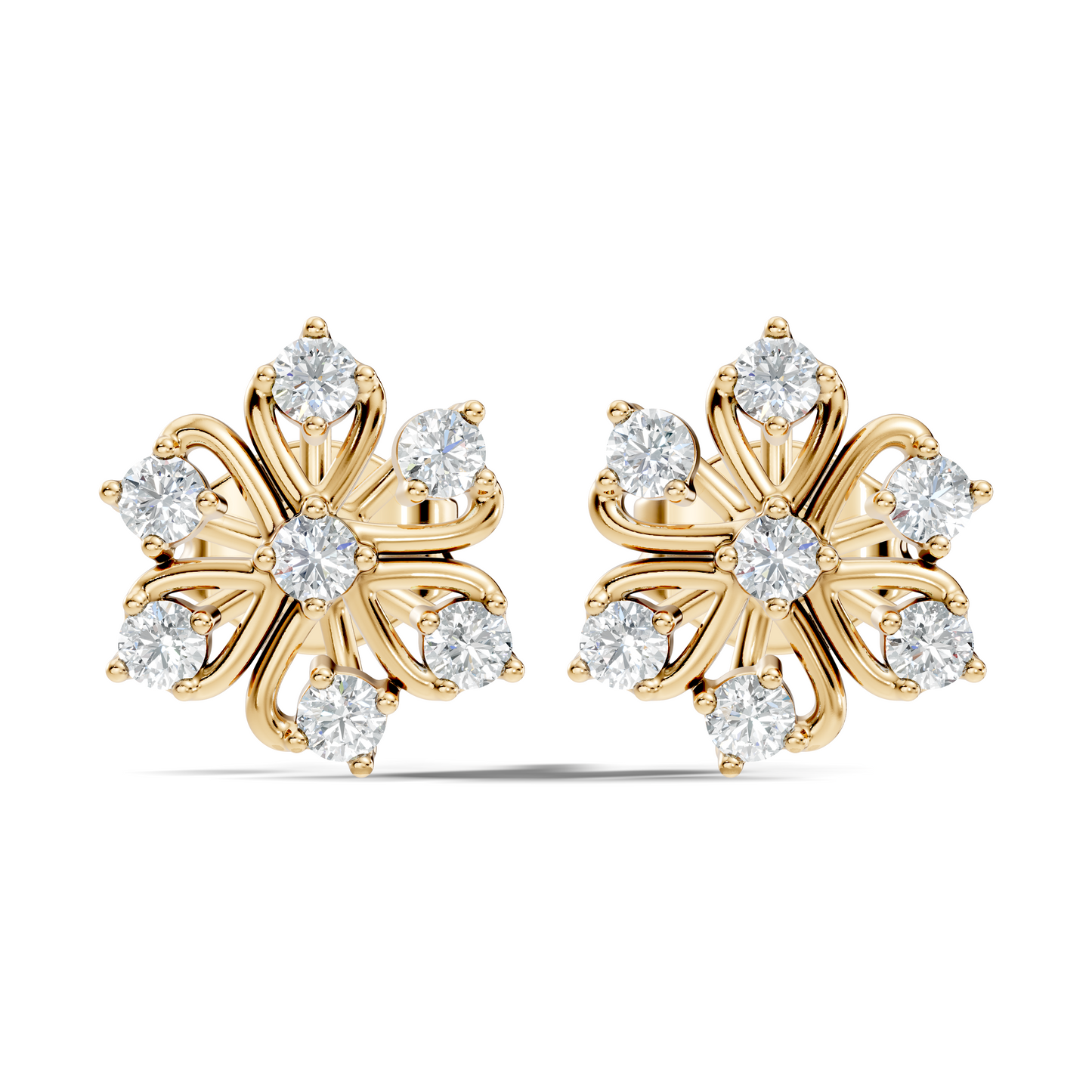Lab grown diamond flower studs with open petal pattern