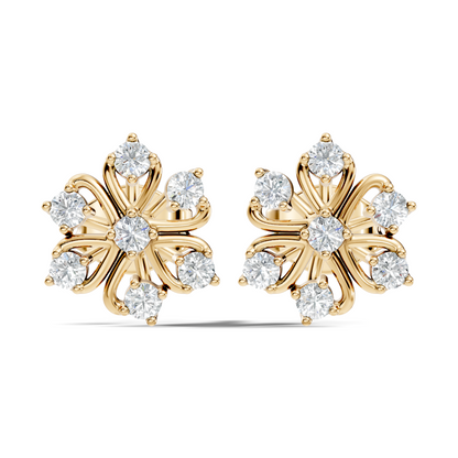Lab grown diamond flower studs with open petal pattern