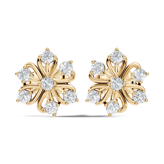 Lab grown diamond flower studs with open petal pattern