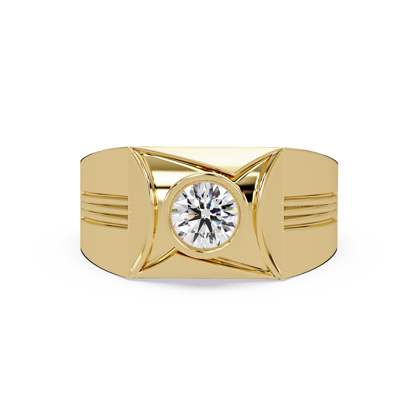 Round Lab Grown Diamond Geometric Bezel Signet Rose Gold Ring - HIGHCARAT DIAMONDS