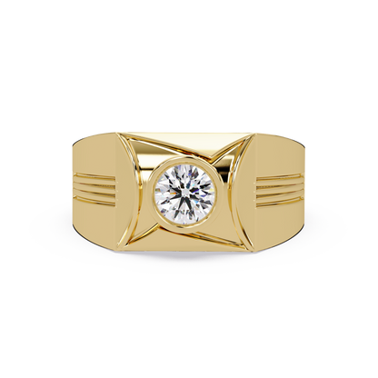 Round Lab Grown Diamond Geometric Bezel Signet Rose Gold Ring - HIGHCARAT DIAMONDS