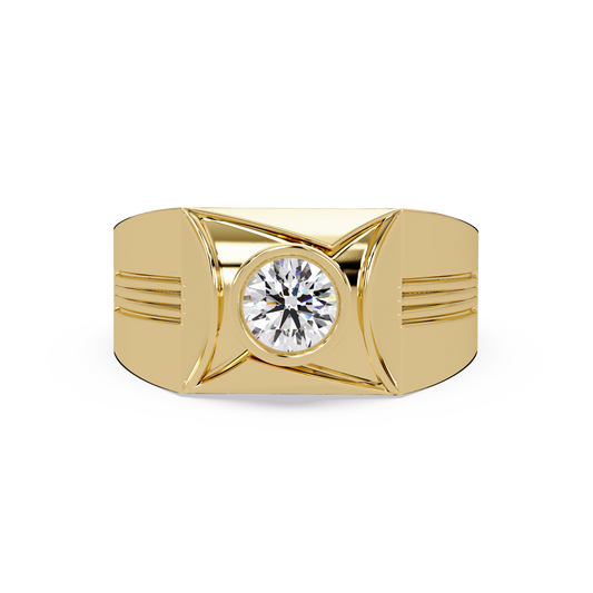Round Lab Grown Diamond Geometric Bezel Signet Rose Gold Ring - HIGHCARAT DIAMONDS