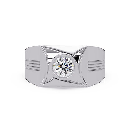 Round Lab Grown Diamond Geometric Bezel Signet Rose Gold Ring - HIGHCARAT DIAMONDS