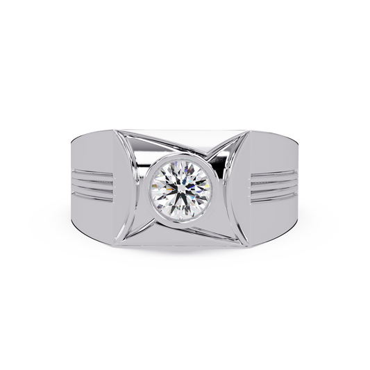 Round Lab Grown Diamond Geometric Bezel Signet Rose Gold Ring - HIGHCARAT DIAMONDS