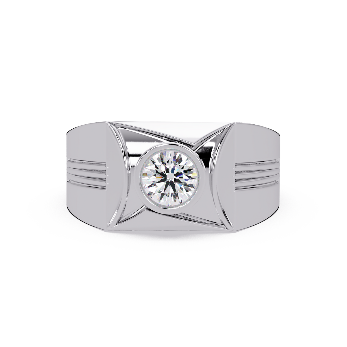 Round Lab Grown Diamond Geometric Bezel Signet Rose Gold Ring - HIGHCARAT DIAMONDS