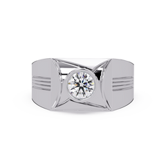 Round Lab Grown Diamond Geometric Bezel Signet Rose Gold Ring - HIGHCARAT DIAMONDS