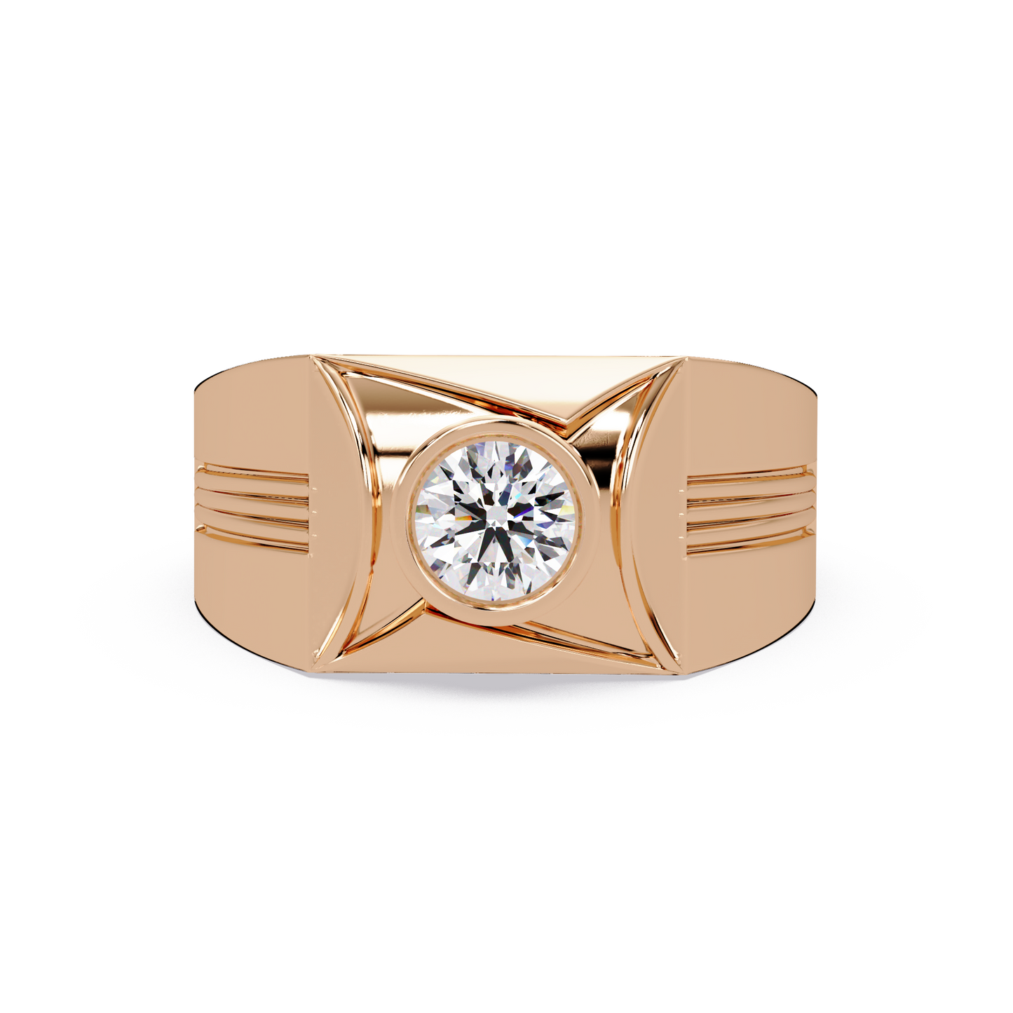 Round Lab Grown Diamond Geometric Bezel Signet Rose Gold Ring - HIGHCARAT DIAMONDS