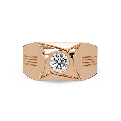 Round Lab Grown Diamond Geometric Bezel Signet Rose Gold Ring - HIGHCARAT DIAMONDS