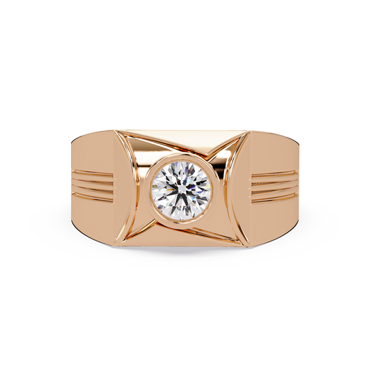 Round Lab Grown Diamond Geometric Bezel Signet Rose Gold Ring - HIGHCARAT DIAMONDS
