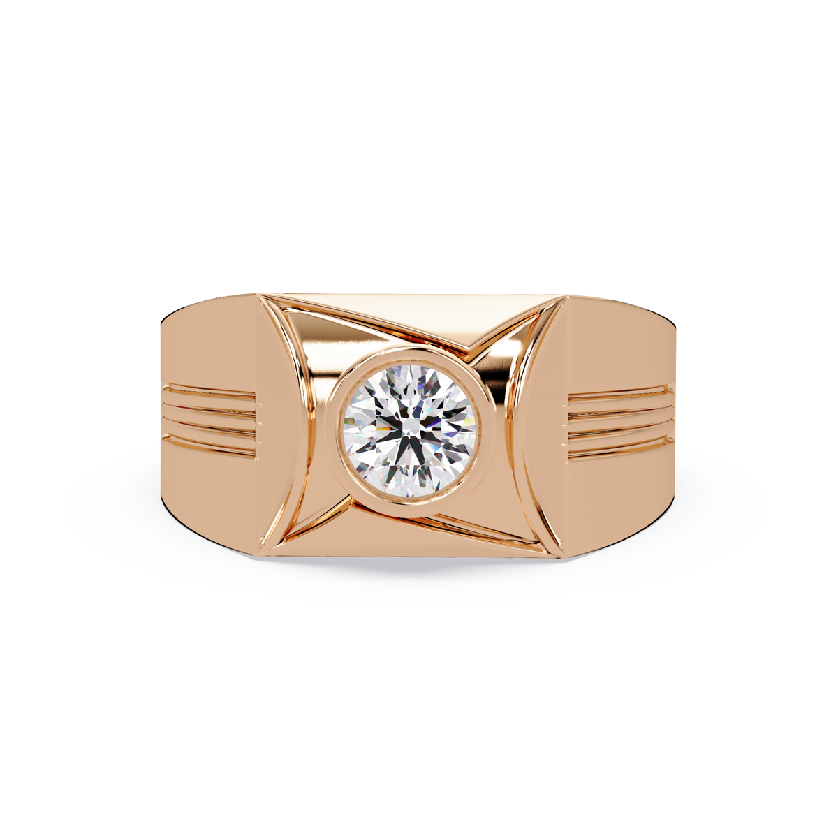 Round Lab Grown Diamond Geometric Bezel Signet Rose Gold Ring - HIGHCARAT DIAMONDS