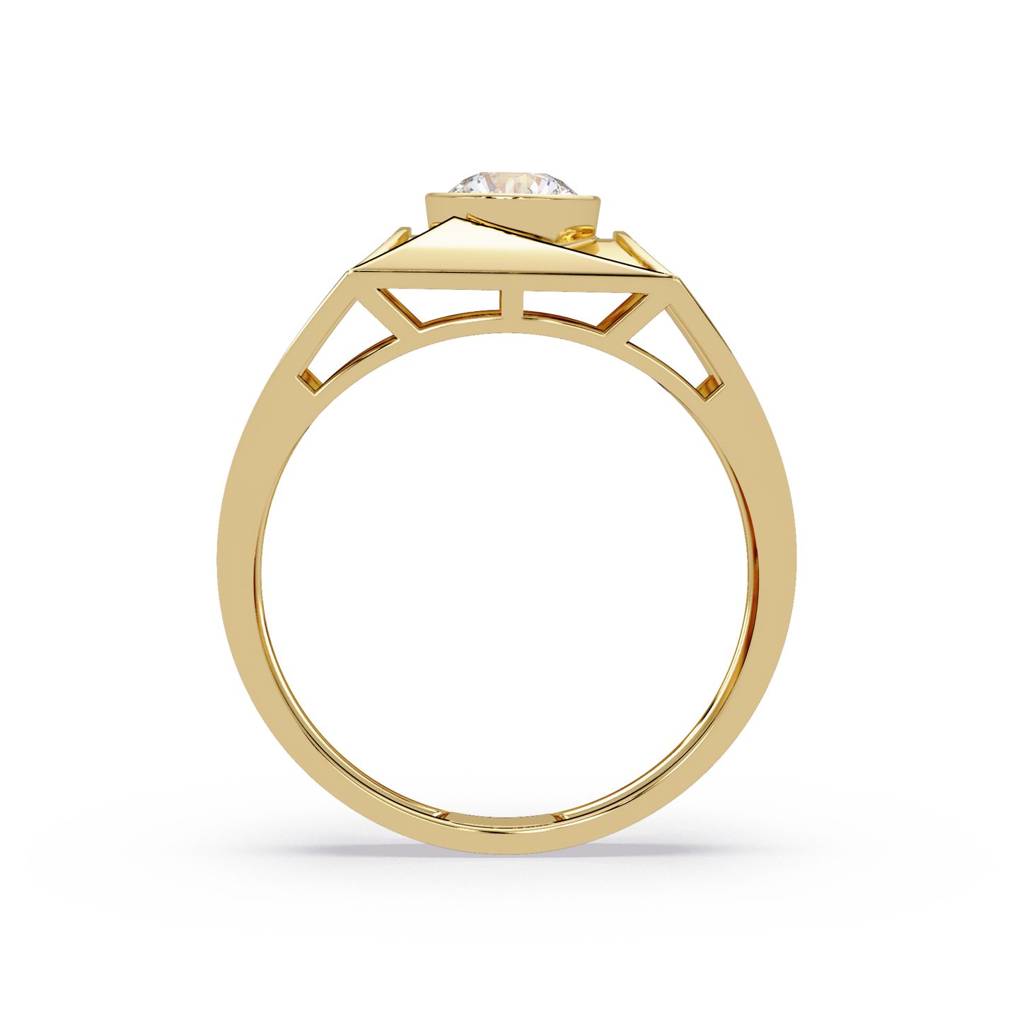 Round Lab Grown Diamond Geometric Bezel Signet Rose Gold Ring - HIGHCARAT DIAMONDS