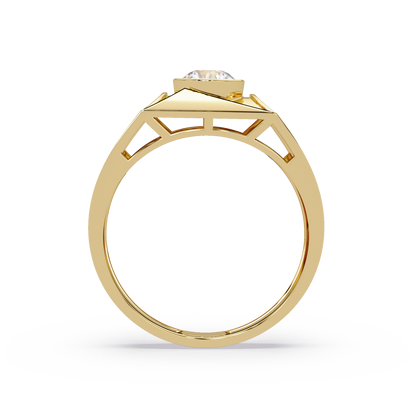 Round Lab Grown Diamond Geometric Bezel Signet Rose Gold Ring - HIGHCARAT DIAMONDS