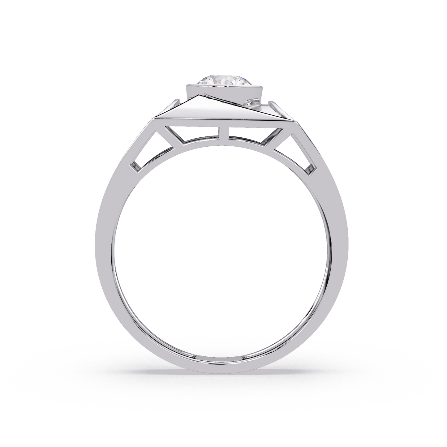 Round Lab Grown Diamond Geometric Bezel Signet Rose Gold Ring - HIGHCARAT DIAMONDS