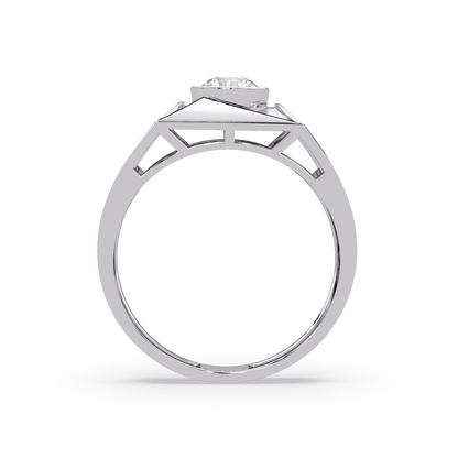 Round Lab Grown Diamond Geometric Bezel Signet Rose Gold Ring - HIGHCARAT DIAMONDS