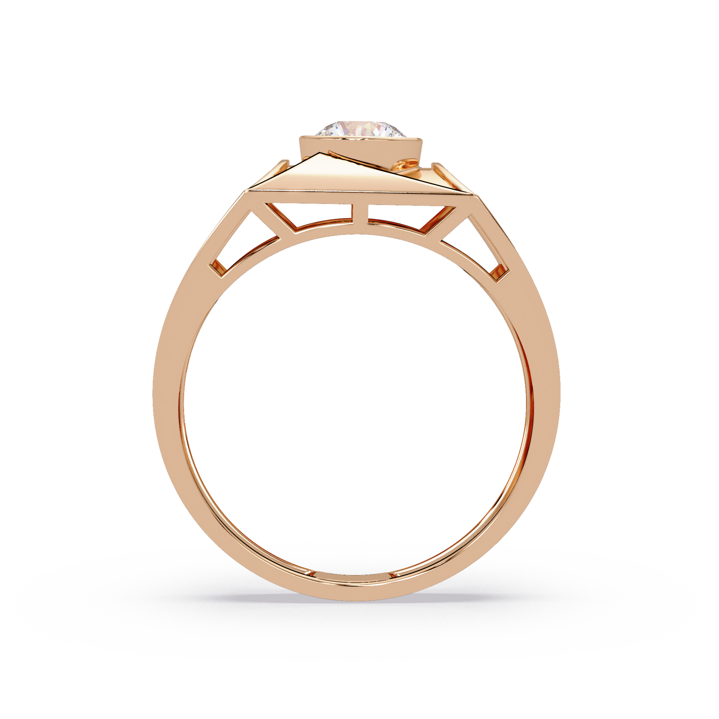 Round Lab Grown Diamond Geometric Bezel Signet Rose Gold Ring - HIGHCARAT DIAMONDS