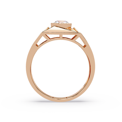Round Lab Grown Diamond Geometric Bezel Signet Rose Gold Ring - HIGHCARAT DIAMONDS