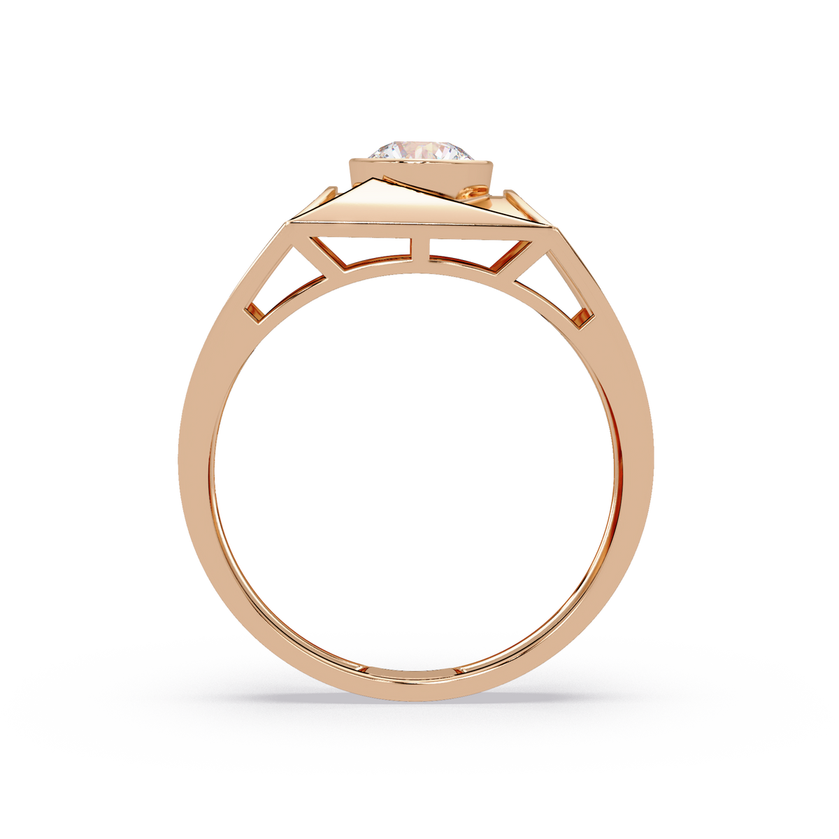 Round Lab Grown Diamond Geometric Bezel Signet Rose Gold Ring - HIGHCARAT DIAMONDS