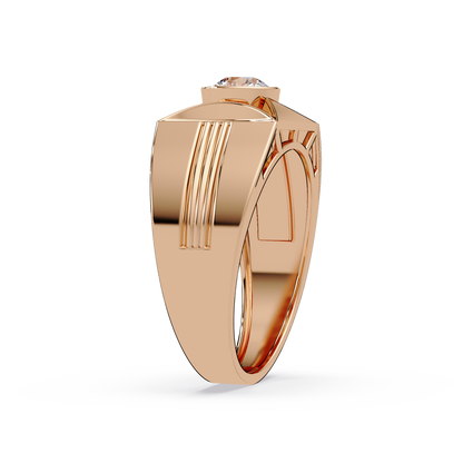 Round Lab Grown Diamond Geometric Bezel Signet Rose Gold Ring - HIGHCARAT DIAMONDS