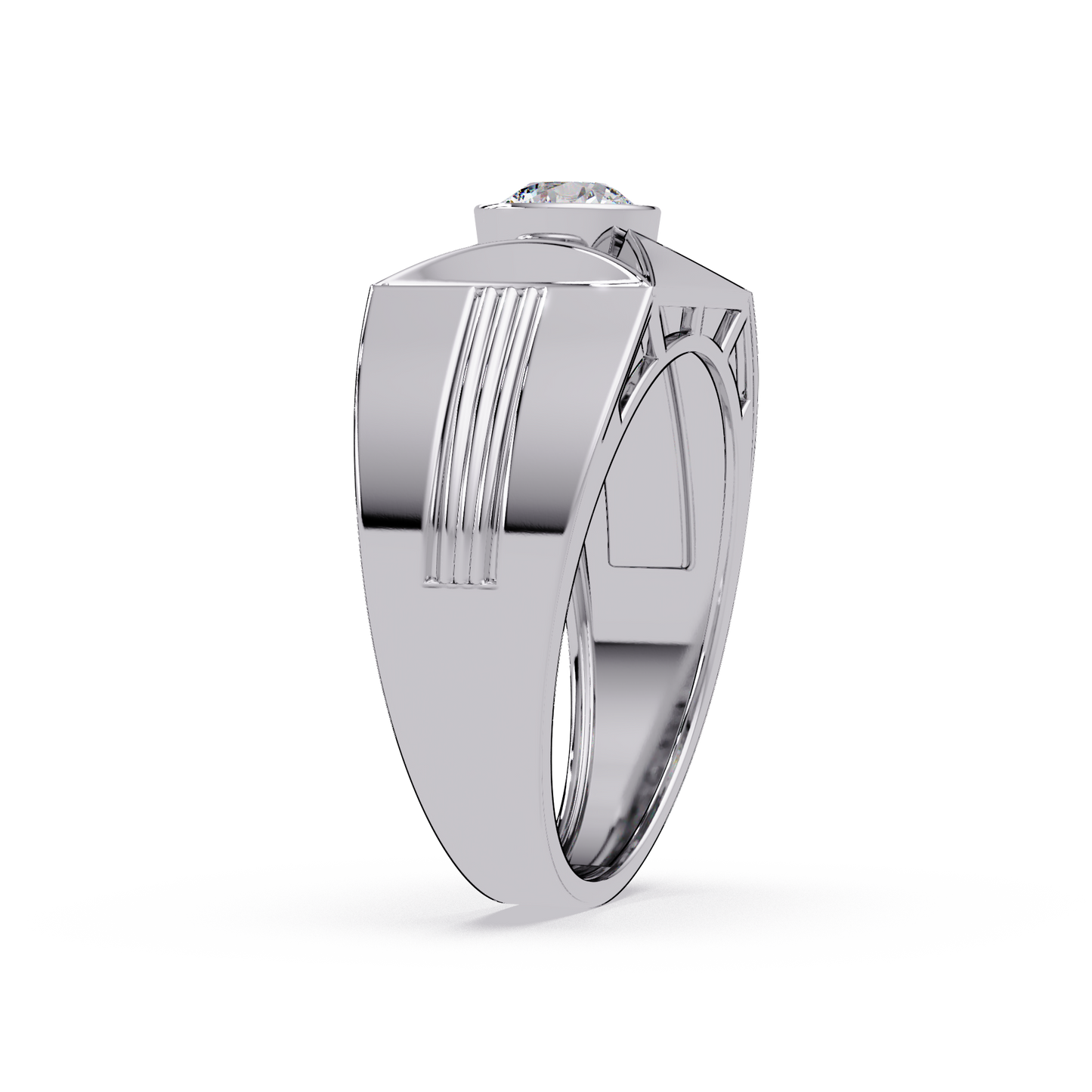 Round Lab Grown Diamond Geometric Bezel Signet Rose Gold Ring - HIGHCARAT DIAMONDS