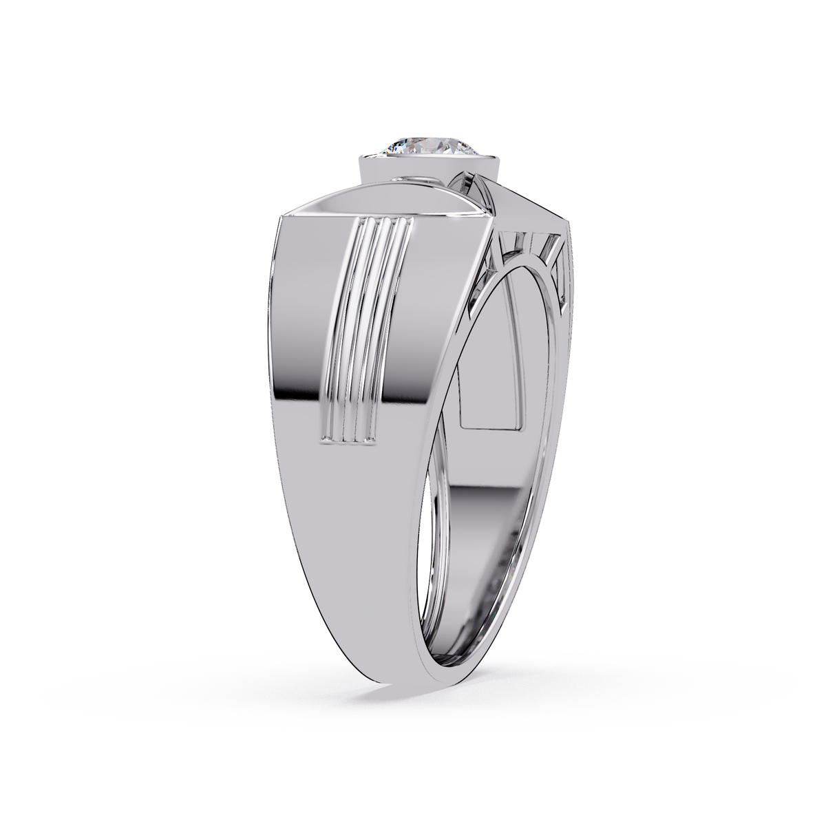 Round Lab Grown Diamond Geometric Bezel Signet Rose Gold Ring - HIGHCARAT DIAMONDS