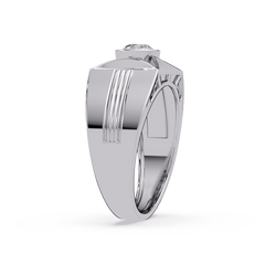 Round Lab Grown Diamond Geometric Bezel Signet Rose Gold Ring - HIGHCARAT DIAMONDS