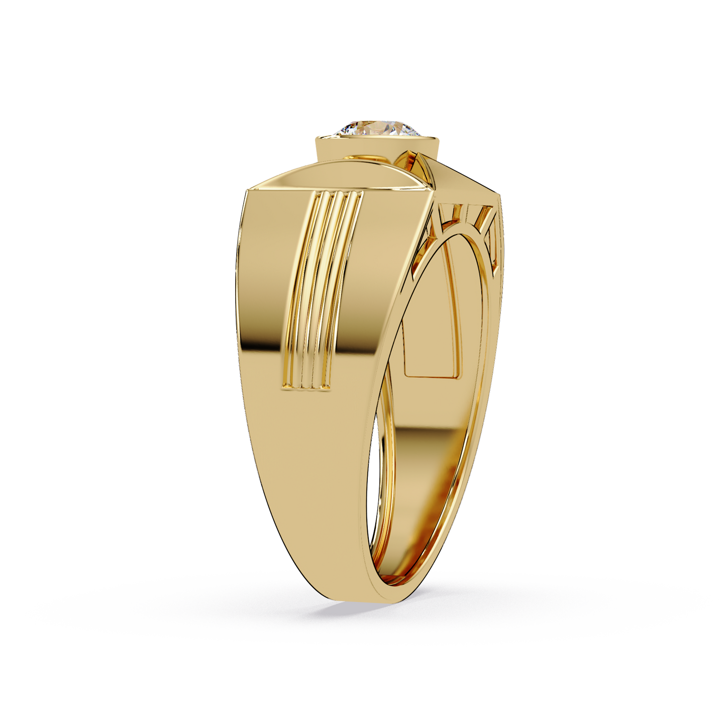 Round Lab Grown Diamond Geometric Bezel Signet Rose Gold Ring - HIGHCARAT DIAMONDS