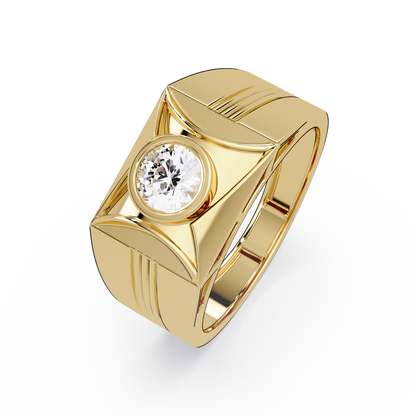 Round Lab Grown Diamond Geometric Bezel Signet Rose Gold Ring - HIGHCARAT DIAMONDS