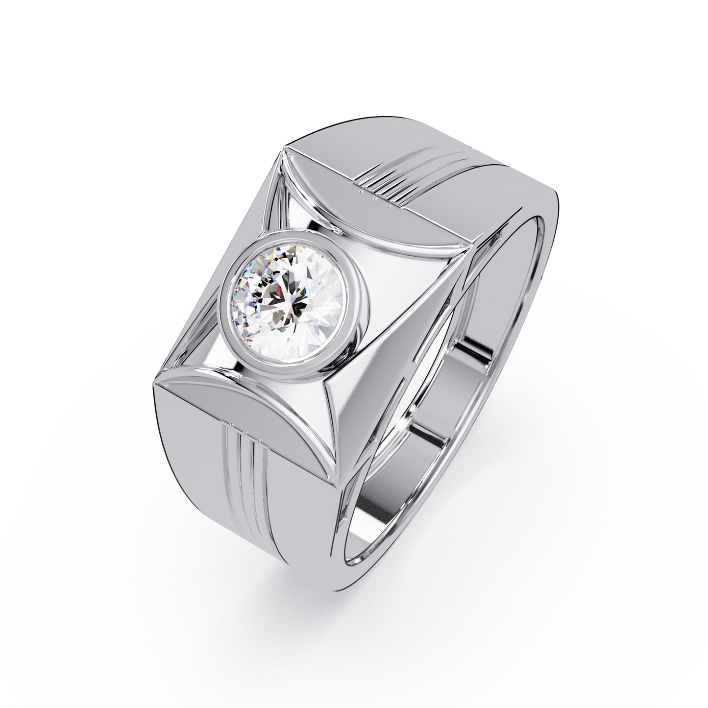 Round Lab Grown Diamond Geometric Bezel Signet Rose Gold Ring - HIGHCARAT DIAMONDS