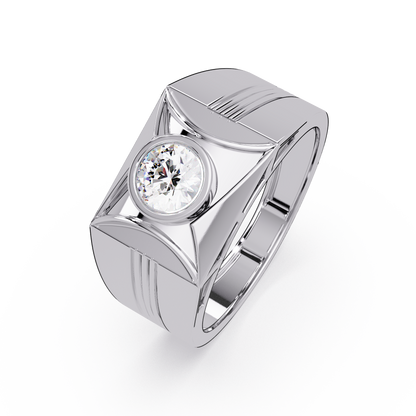 Round Lab Grown Diamond Geometric Bezel Signet Rose Gold Ring - HIGHCARAT DIAMONDS