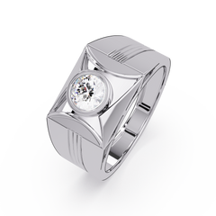 Round Lab Grown Diamond Geometric Bezel Signet Rose Gold Ring - HIGHCARAT DIAMONDS