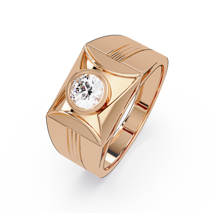 Round Lab Grown Diamond Geometric Bezel Signet Rose Gold Ring - HIGHCARAT DIAMONDS