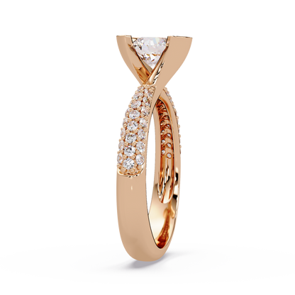 Round Lab Grown Diamond Half Bezel Accented Engagement Ring - HIGHCARAT DIAMONDS