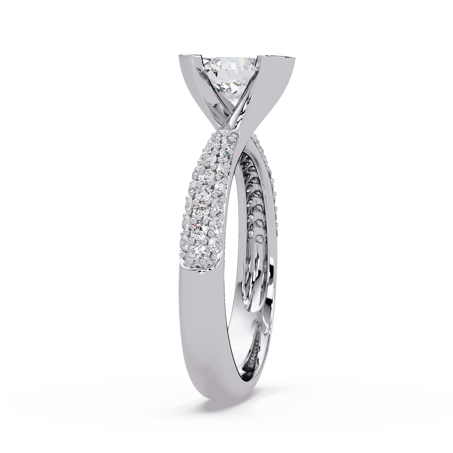 Round Lab Grown Diamond Half Bezel Accented Engagement Ring - HIGHCARAT DIAMONDS