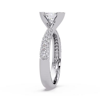 Round Lab Grown Diamond Half Bezel Accented Engagement Ring - HIGHCARAT DIAMONDS