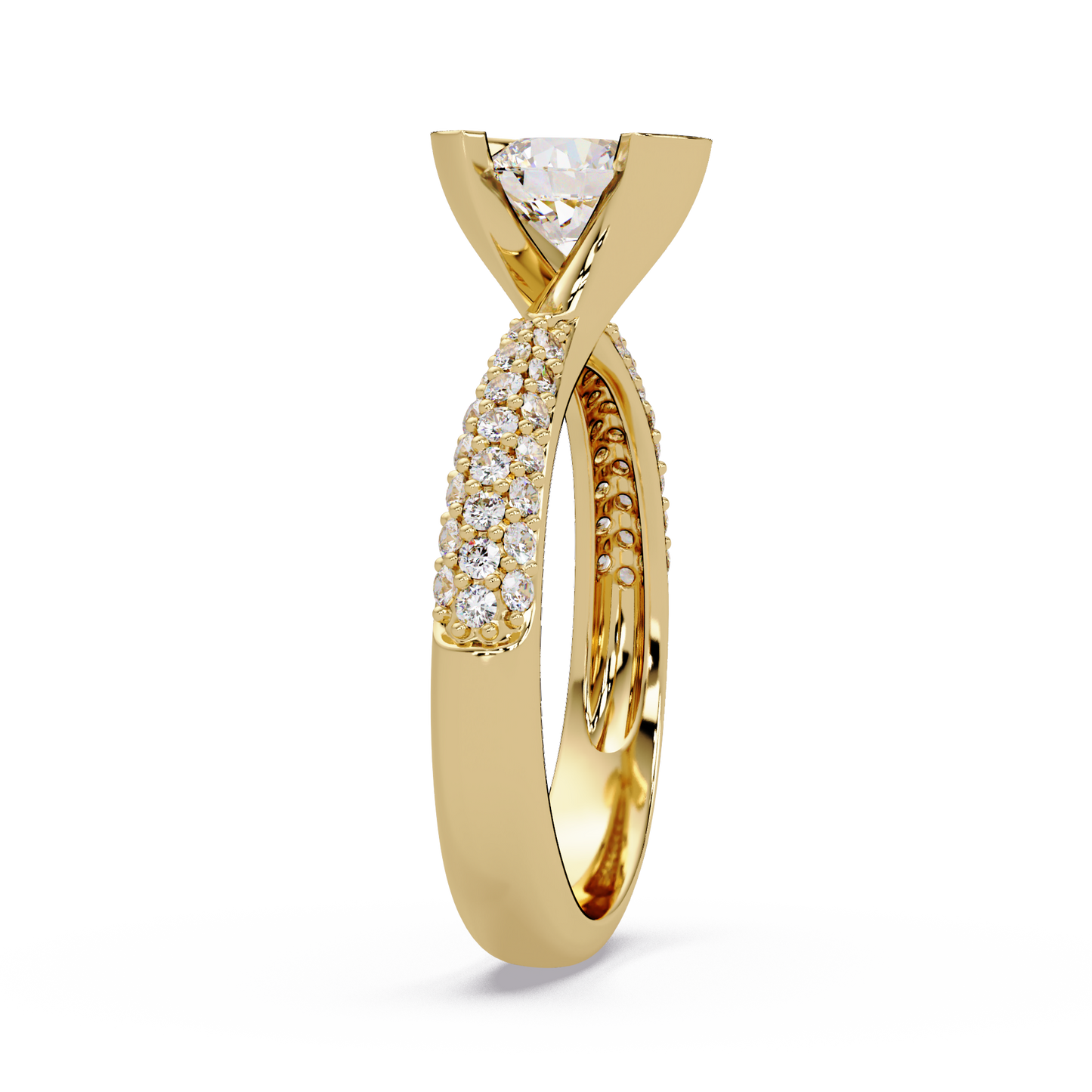 Round Lab Grown Diamond Half Bezel Accented Engagement Ring - HIGHCARAT DIAMONDS