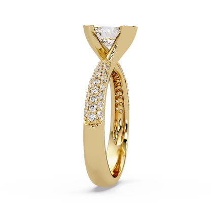 Round Lab Grown Diamond Half Bezel Accented Engagement Ring - HIGHCARAT DIAMONDS