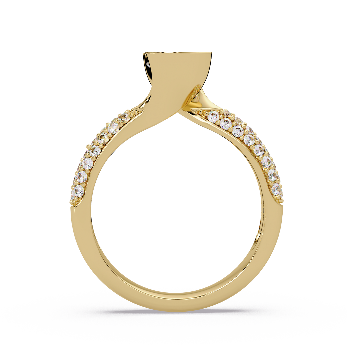 Round Lab Grown Diamond Half Bezel Accented Engagement Ring - HIGHCARAT DIAMONDS
