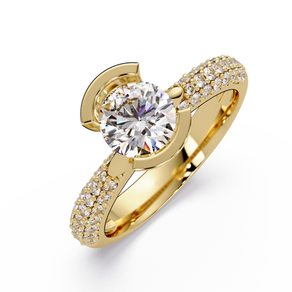 Round Lab Grown Diamond Half Bezel Accented Engagement Ring - HIGHCARAT DIAMONDS