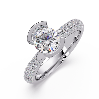 Round Lab Grown Diamond Half Bezel Accented Engagement Ring - HIGHCARAT DIAMONDS