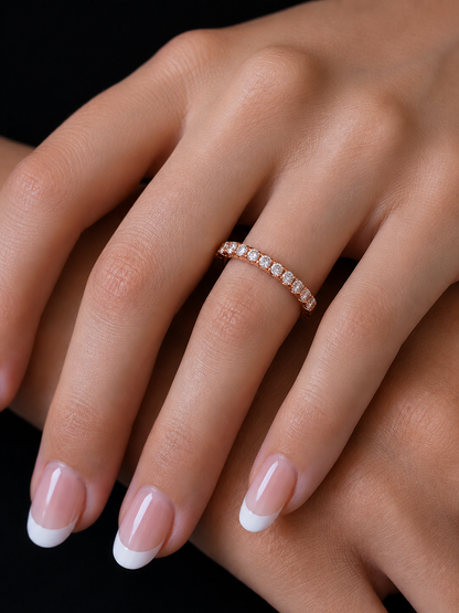Round Cut Top Grade Lab Grown Diamond Elegant  Half Eternity 18k Solid Yellow Gold  Dainty Handmade Wedding Band - HIGHCARAT DIAMONDS