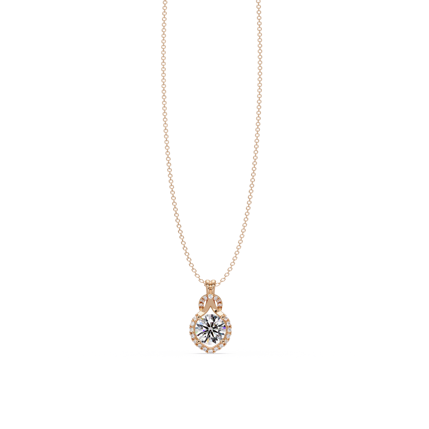 Round Lab Grown Diamond Halo Drop Pendant - HIGHCARAT DIAMONDS