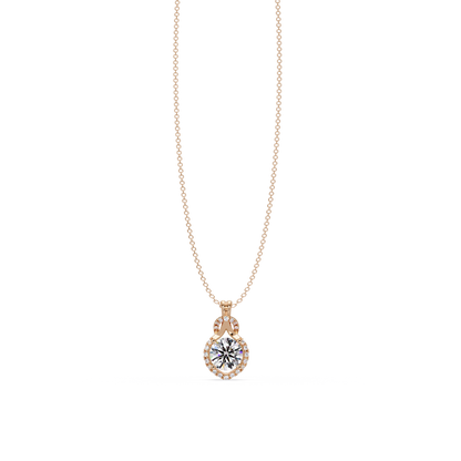 Round Lab Grown Diamond Halo Drop Pendant - HIGHCARAT DIAMONDS