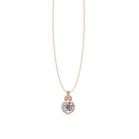 Round Lab Grown Diamond Halo Drop Pendant - HIGHCARAT DIAMONDS