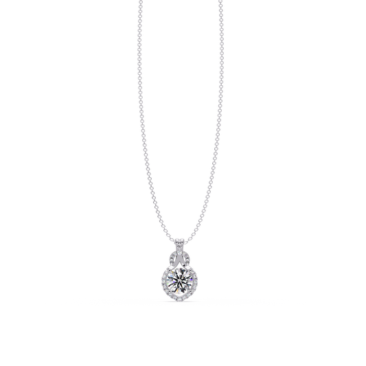Round Lab Grown Diamond Halo Drop Pendant - HIGHCARAT DIAMONDS