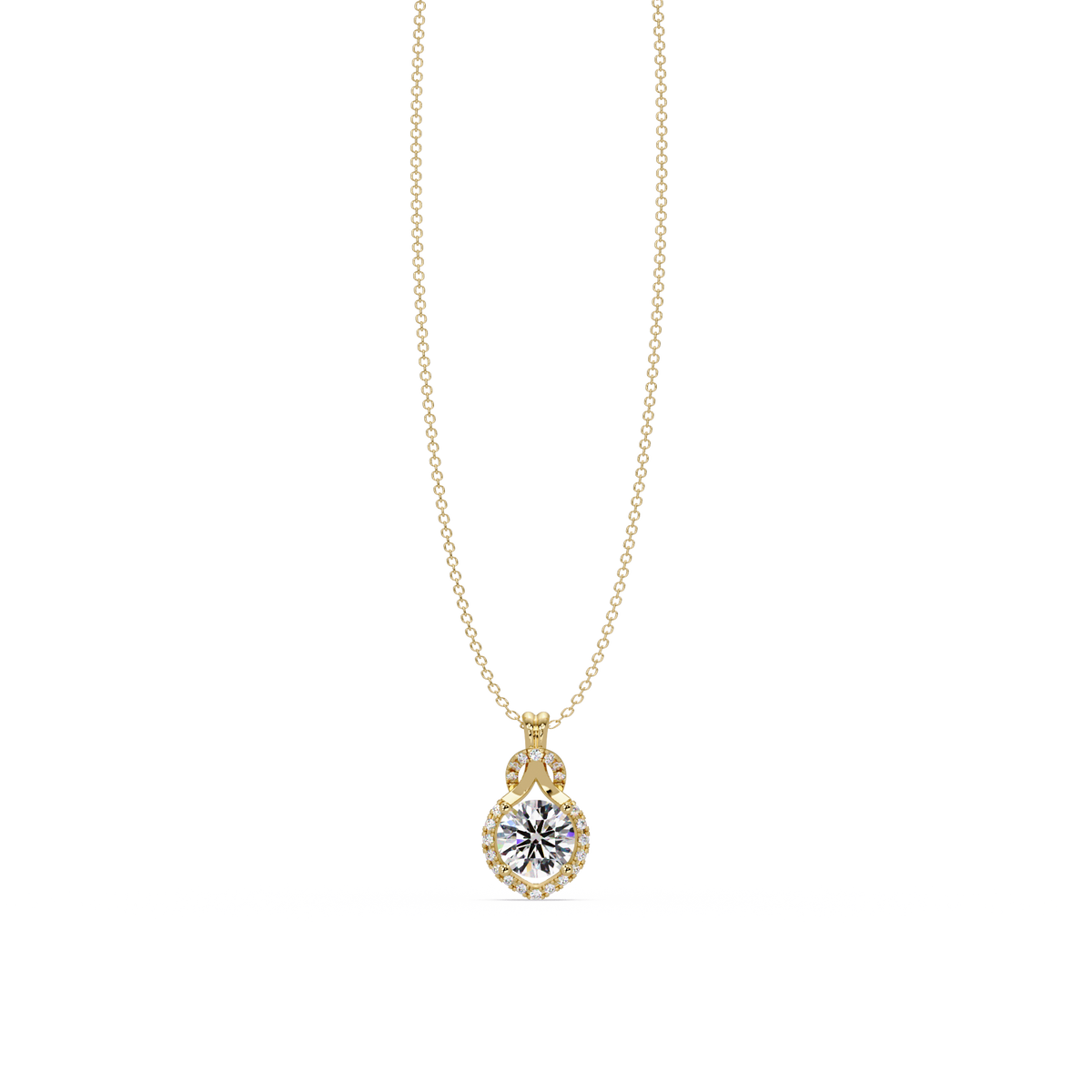 Round Lab Grown Diamond Halo Drop Pendant - HIGHCARAT DIAMONDS