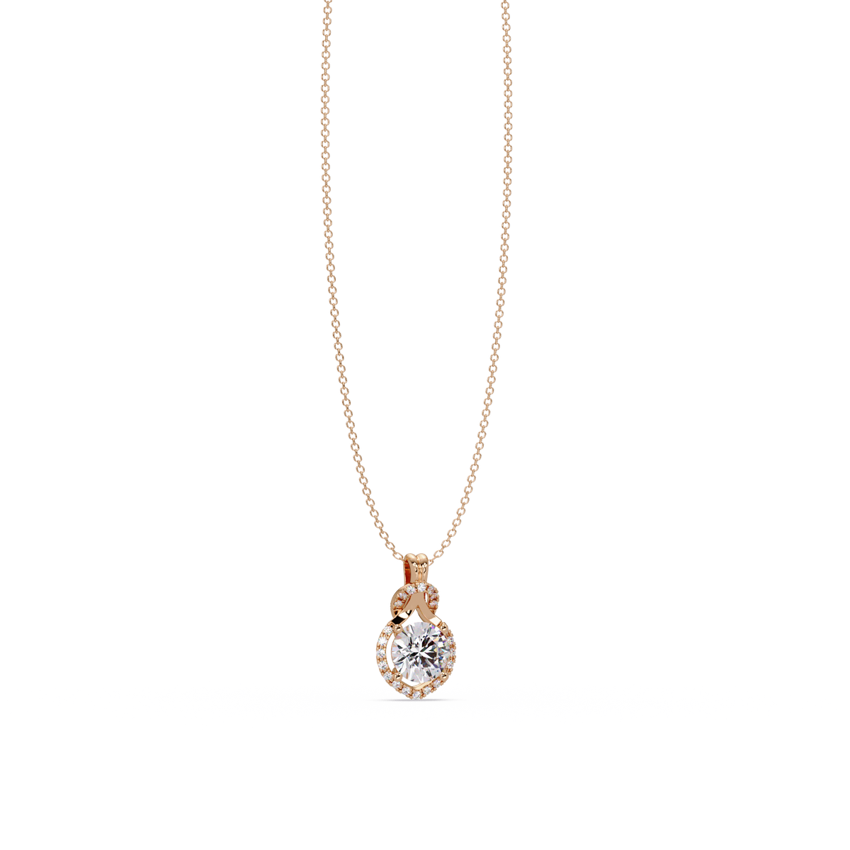Round Lab Grown Diamond Halo Drop Pendant - HIGHCARAT DIAMONDS
