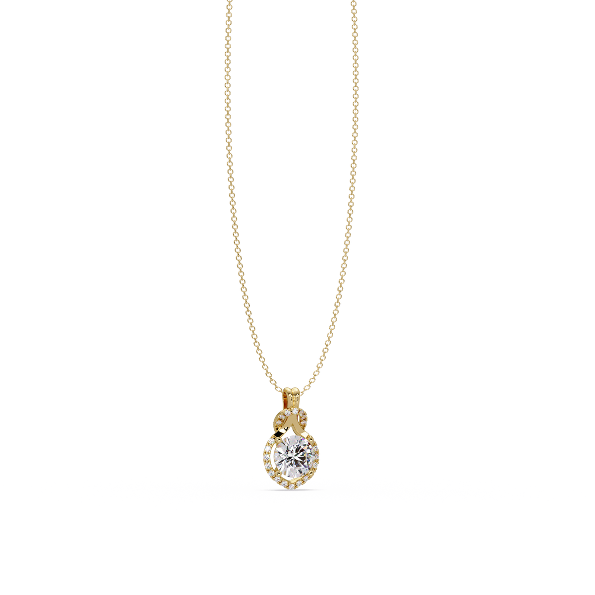 Round Lab Grown Diamond Halo Drop Pendant - HIGHCARAT DIAMONDS