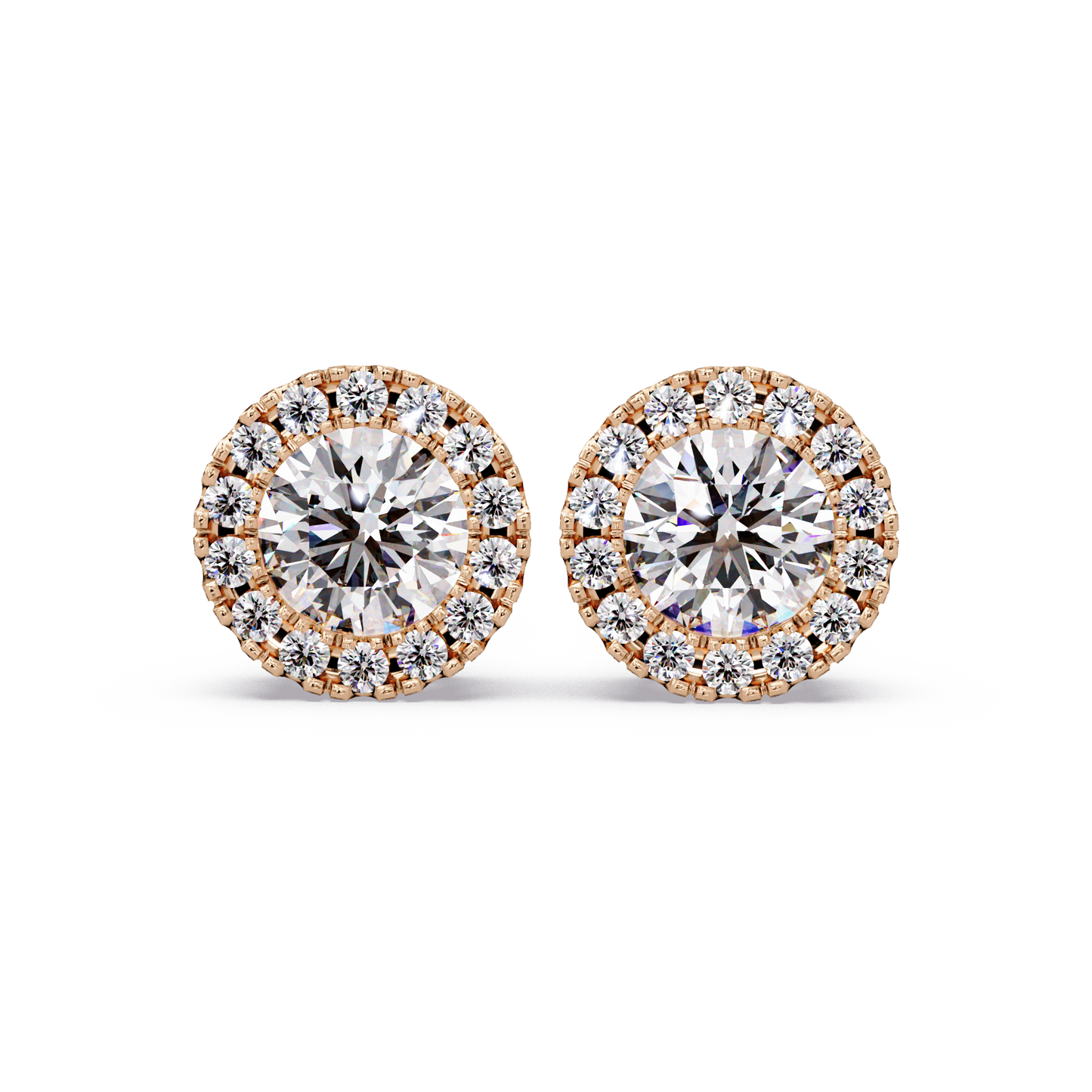Round Lab Grown Diamond Halo Stud Earrings - HIGHCARAT DIAMONDS