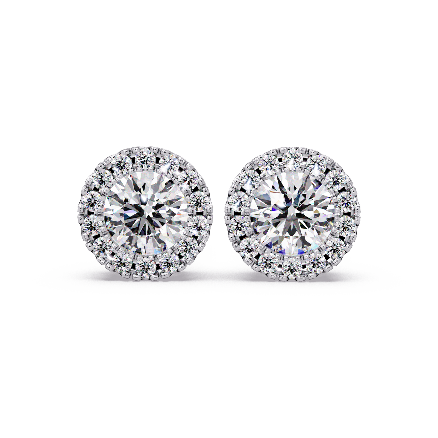 Round Lab Grown Diamond Halo Stud Earrings - HIGHCARAT DIAMONDS